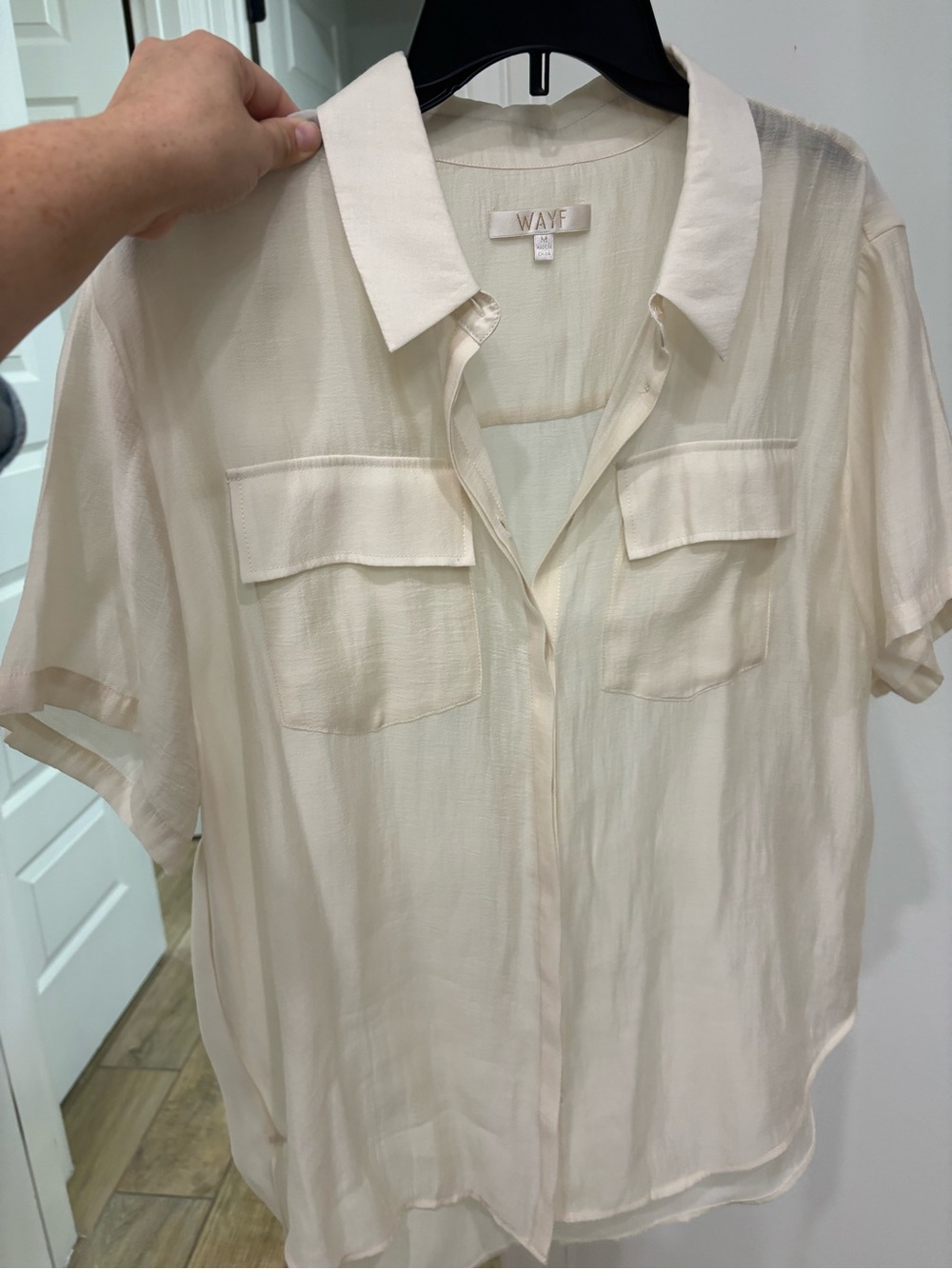 Wayf sheer Cream Short-Sleeve Button-Up Shirt